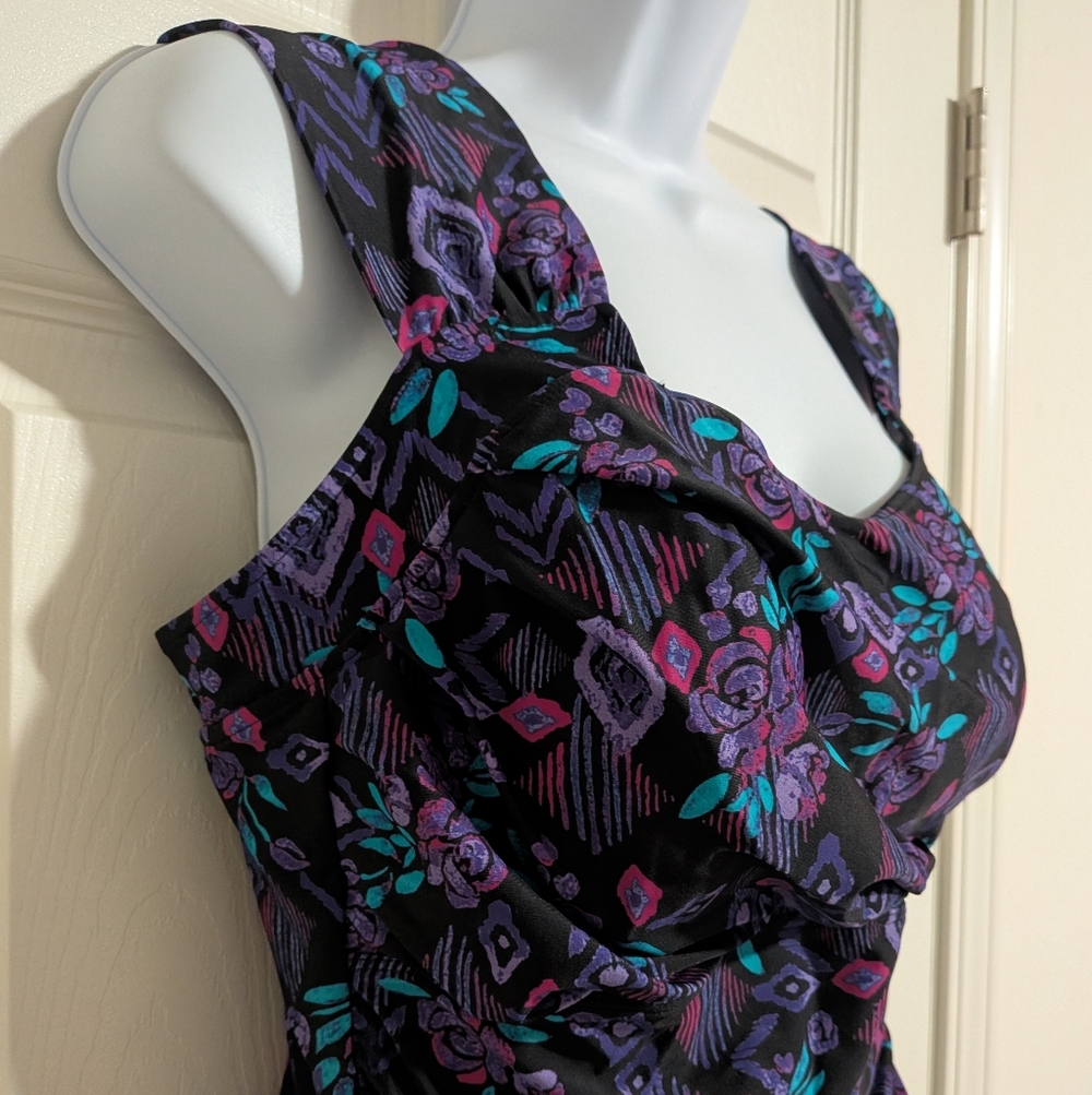 NWOT ShapeMe Ruched Bathing Suit Coldwater Creek Women's Size 12 Black Purple - Picture 3 of 11
